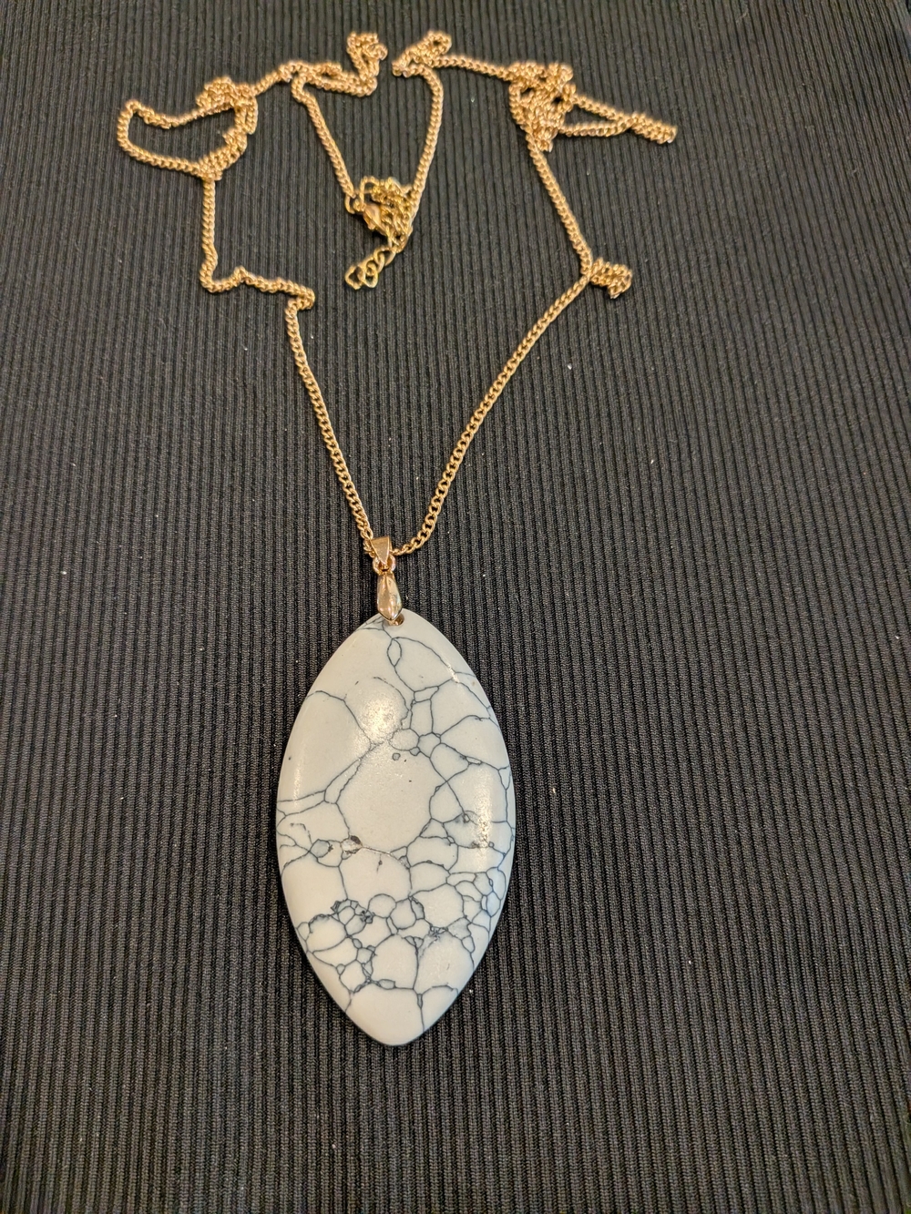 Gold-Tone Chain Necklace 22" with White Marble Pendant Vintage 2007s